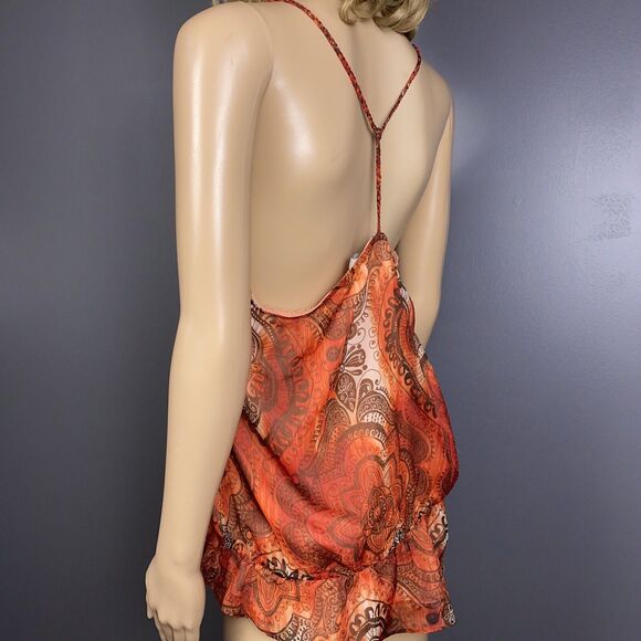 LC Lauren Conrad Womens Large T Back Racerback Blouse Tank Top Paisley Orange - Picture 5 of 7